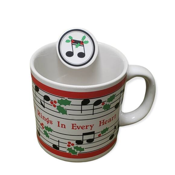 Christmas Melody Rings In Every Heart Coffee Mug - Musical Notes Musician Cup - Picture 1 of 6